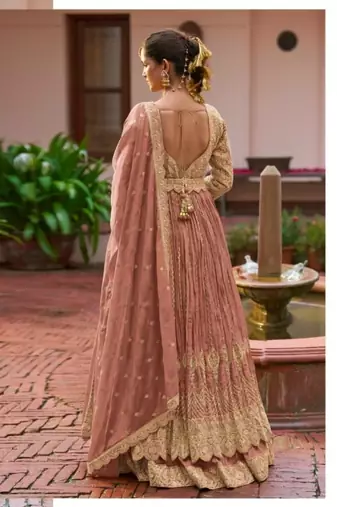 peach colour Heavy Chinon Embroidered Lehenga Choli with Dupatta