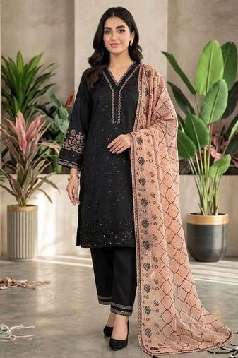 Peach colour roman fabric embroidered kurti palazzo set with organza dupatta