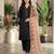 Peach colour roman fabric embroidered kurti palazzo set with organza dupatta