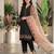 Peach colour roman fabric embroidered kurti palazzo set with organza dupatta