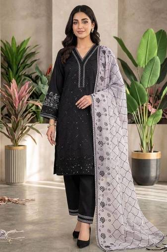 Grey colour roman fabric embroidered kurti palazzo set with organza dupatta