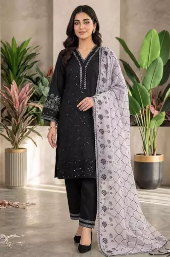 Grey colour roman fabric embroidered kurti palazzo set with organza dupatta