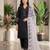 Grey colour roman fabric embroidered kurti palazzo set with organza dupatta