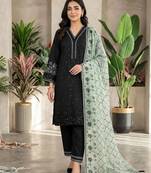 Green colour roman fabric embroidered kurti palazzo set with organza dupatta