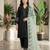Green colour roman fabric embroidered kurti palazzo set with organza dupatta