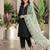 Green colour roman fabric embroidered kurti palazzo set with organza dupatta