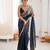 Navy blue colour fendy satin shaded saree with lace border & unstitched blouse