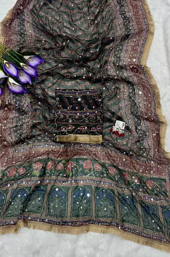 Maroon colour soft georgette mirror work saree
