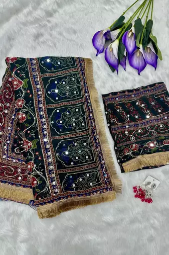 Maroon colour soft georgette mirror work saree