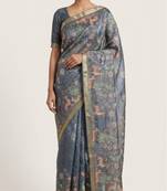 Blue colour digital deer print cotton erode weaving saree with unstitched blouse