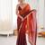 Wine colour fendy satin shaded saree with lace border & unstitched blouse