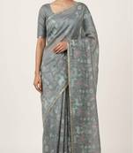 Teal colour digital deer print cotton erode weaving saree with unstitched blouse