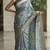 Teal colour digital deer print cotton erode weaving saree with unstitched blouse