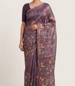 Lavender colour digital deer print cotton erode weaving saree with unstitched blouse