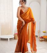 Orange colour fendy satin shaded saree with lace border & unstitched blouse