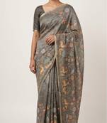 Brown colour digital deer print cotton erode weaving saree with unstitched blouse