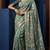 Sage green colour digital deer print cotton erode weaving saree with unstitched blouse