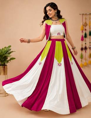 White color Rayon navratri Lehenga Choli with Koti & Gota Patti Work 1