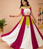 White color Rayon navratri Lehenga Choli with Koti & Gota Patti Work