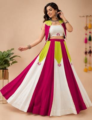 White color Rayon navratri Lehenga Choli with Koti & Gota Patti Work 2