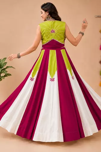 White color Rayon navratri Lehenga Choli with Koti & Gota Patti Work