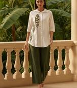 Stylish Women Cotton Embroidered Short Kurti Top with pant cored set 