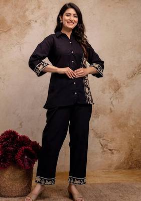 Women's Black Embroidered Shirt Palazzo Co-Ord Set | Premium Casual & Office Wear 1