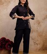 Women's Black Embroidered Shirt Palazzo Co-Ord Set | Premium Casual & Office Wear