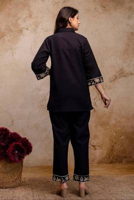Women's Black Embroidered Shirt Palazzo Co-Ord Set | Premium Casual & Office Wear 2