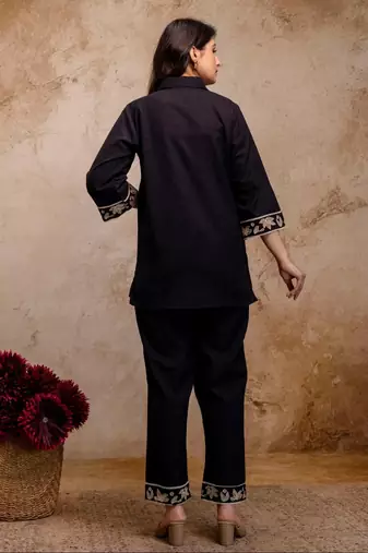 Women's Black Embroidered Shirt Palazzo Co-Ord Set | Premium Casual & Office Wear