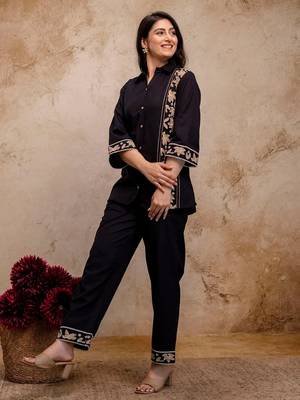 Women's Black Embroidered Shirt Palazzo Co-Ord Set | Premium Casual & Office Wear 3