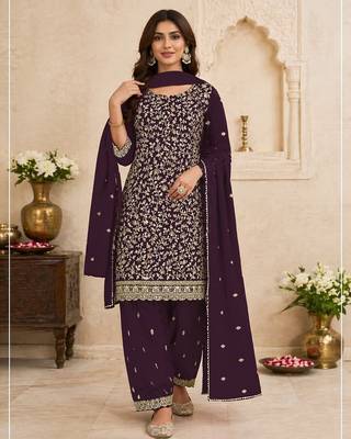 Purple color embroidered georgette salwar suit with dupatta 1