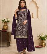 Purple color embroidered georgette salwar suit with dupatta