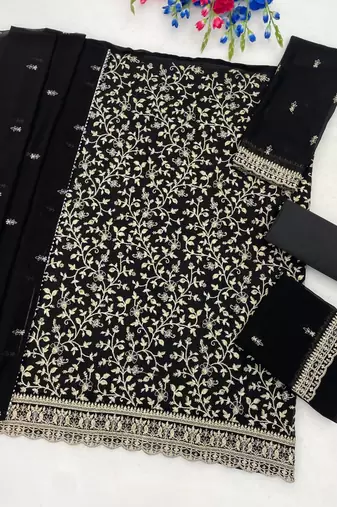 Black color embroidered georgette salwar suit with dupatta