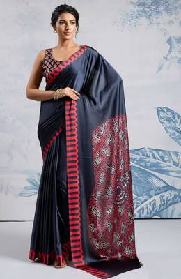 Grey faux crepe printed all-seasons-sarees 1