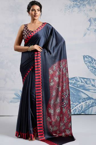 Grey faux crepe printed all-seasons-sarees