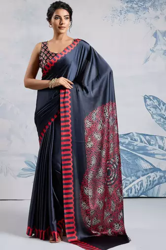 Grey faux crepe printed all-seasons-sarees