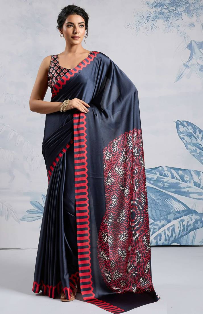 Grey faux crepe printed all-seasons-sarees