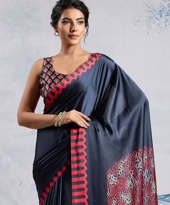 Grey faux crepe printed all-seasons-sarees 2