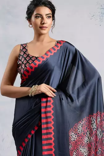 Grey faux crepe printed all-seasons-sarees