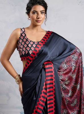 Grey faux crepe printed all-seasons-sarees 4