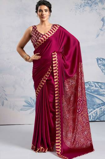 Maroon faux crepe printed all-seasons-sarees