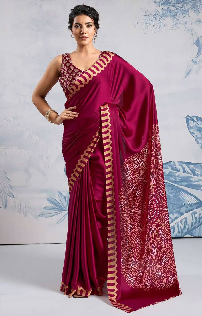 Maroon faux crepe printed all-seasons-sarees