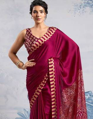 Maroon faux crepe printed all-seasons-sarees 2