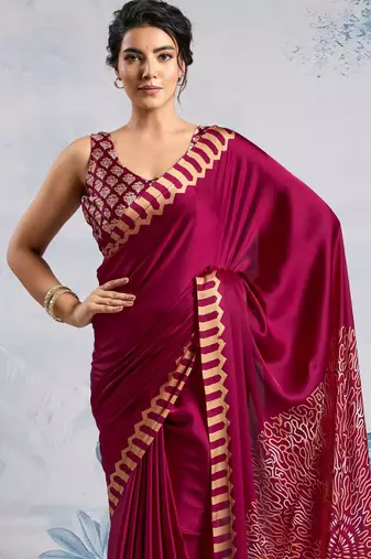 Maroon faux crepe printed all-seasons-sarees