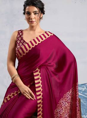 Maroon faux crepe printed all-seasons-sarees 4