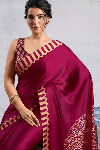 Maroon faux crepe printed all-seasons-sarees