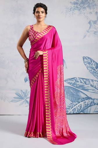 Pink satin poly silk printed all-seasons-sarees