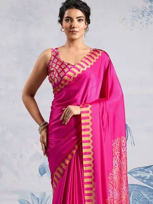 Pink satin poly silk printed all-seasons-sarees 2