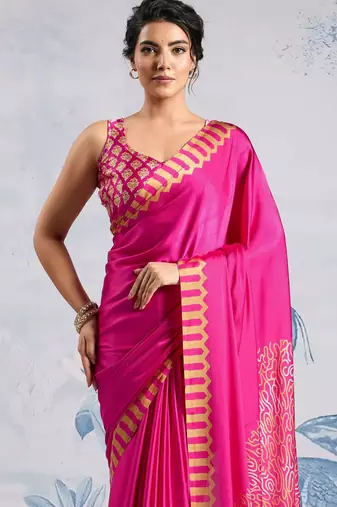 Pink satin poly silk printed all-seasons-sarees